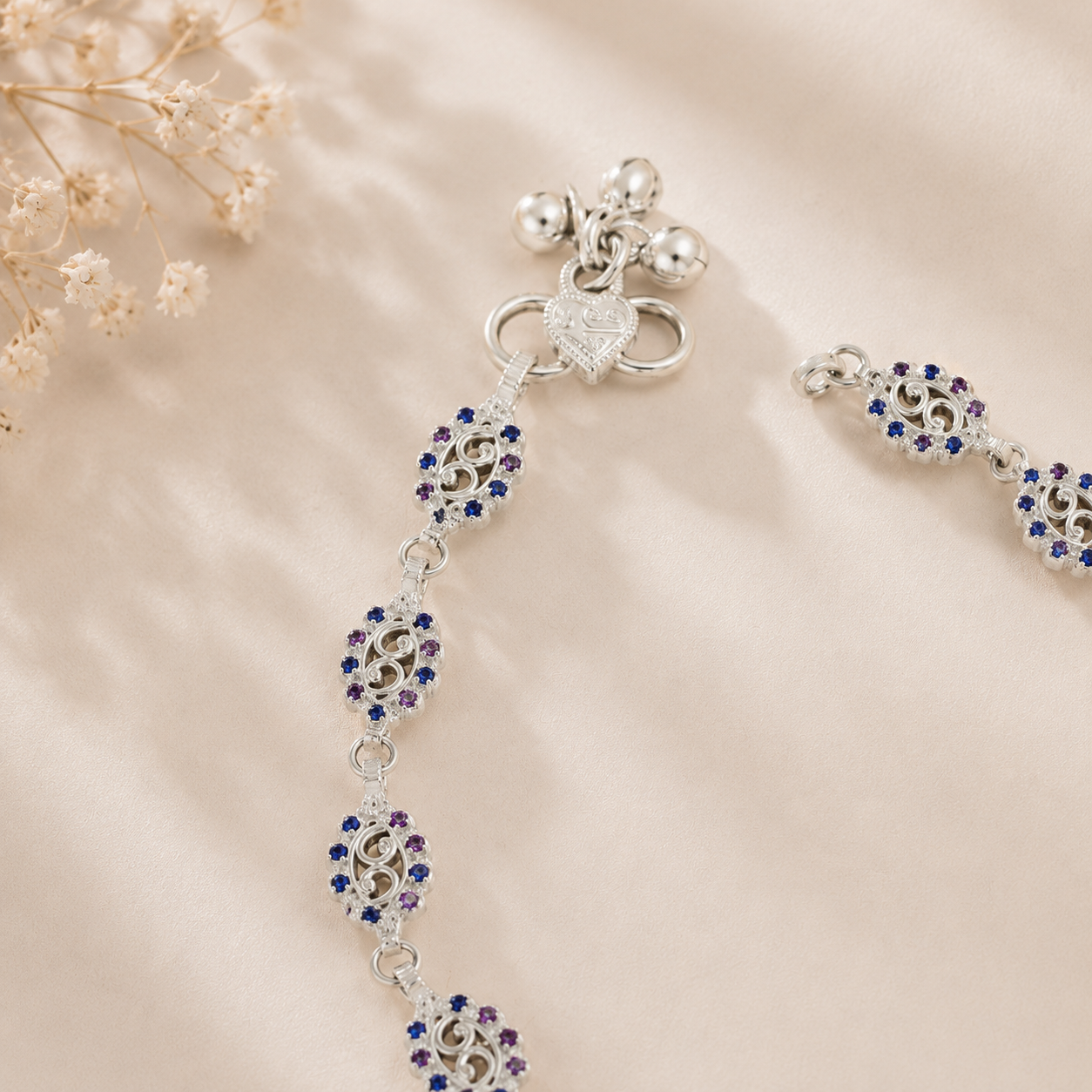 Jiya Floral Cluster Silver Anklets