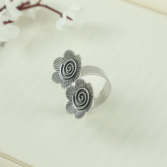 Silver Floral Open Ring