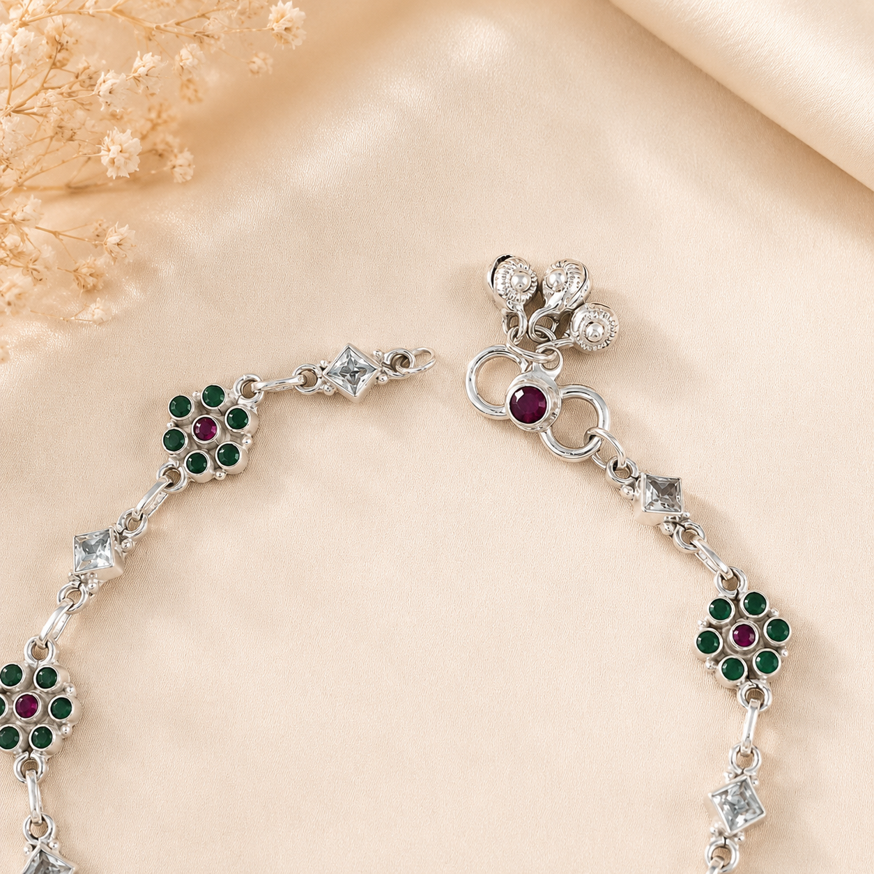 Neetu Kundan Bloom Silver Anklets