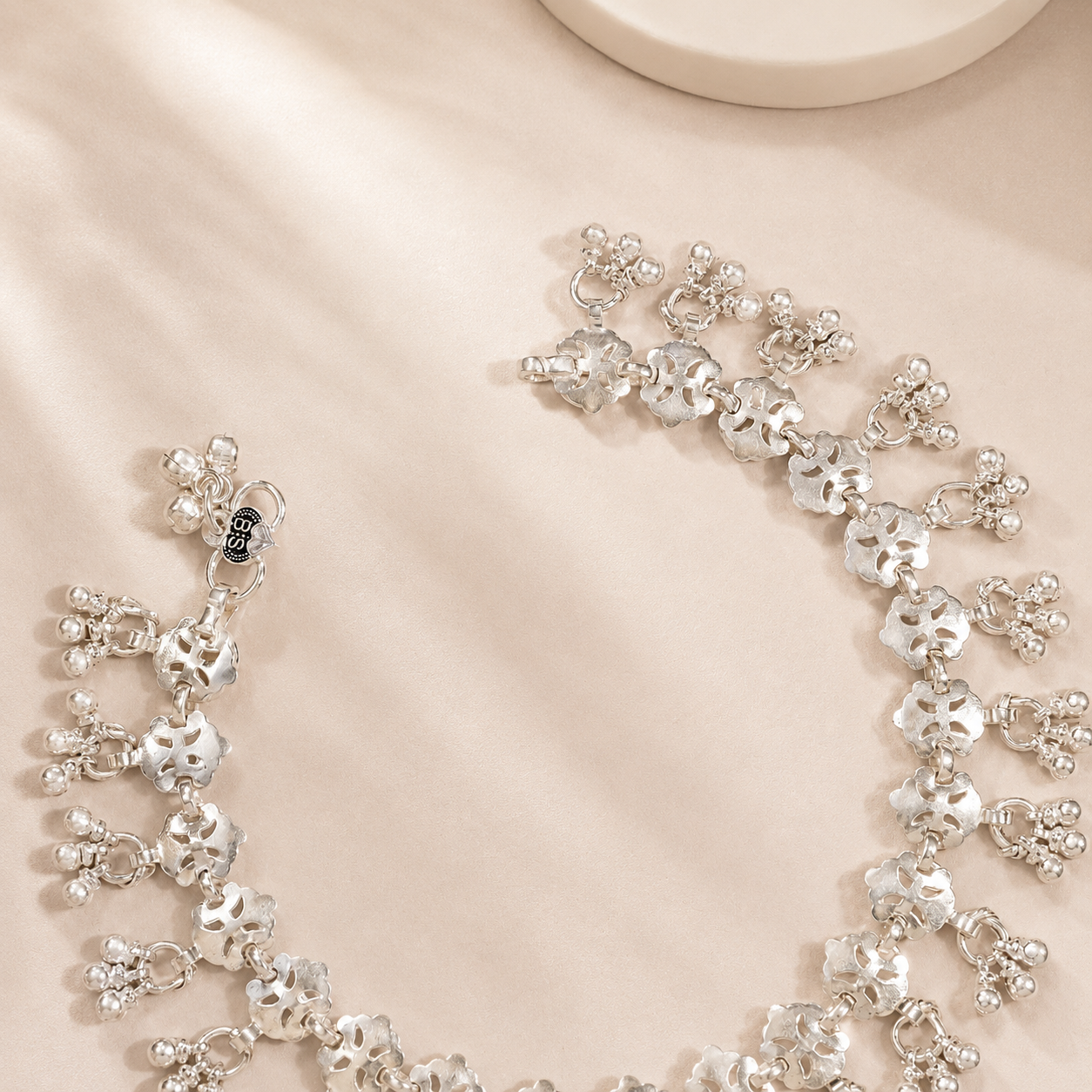 Floral Cutwork Silver Anklets