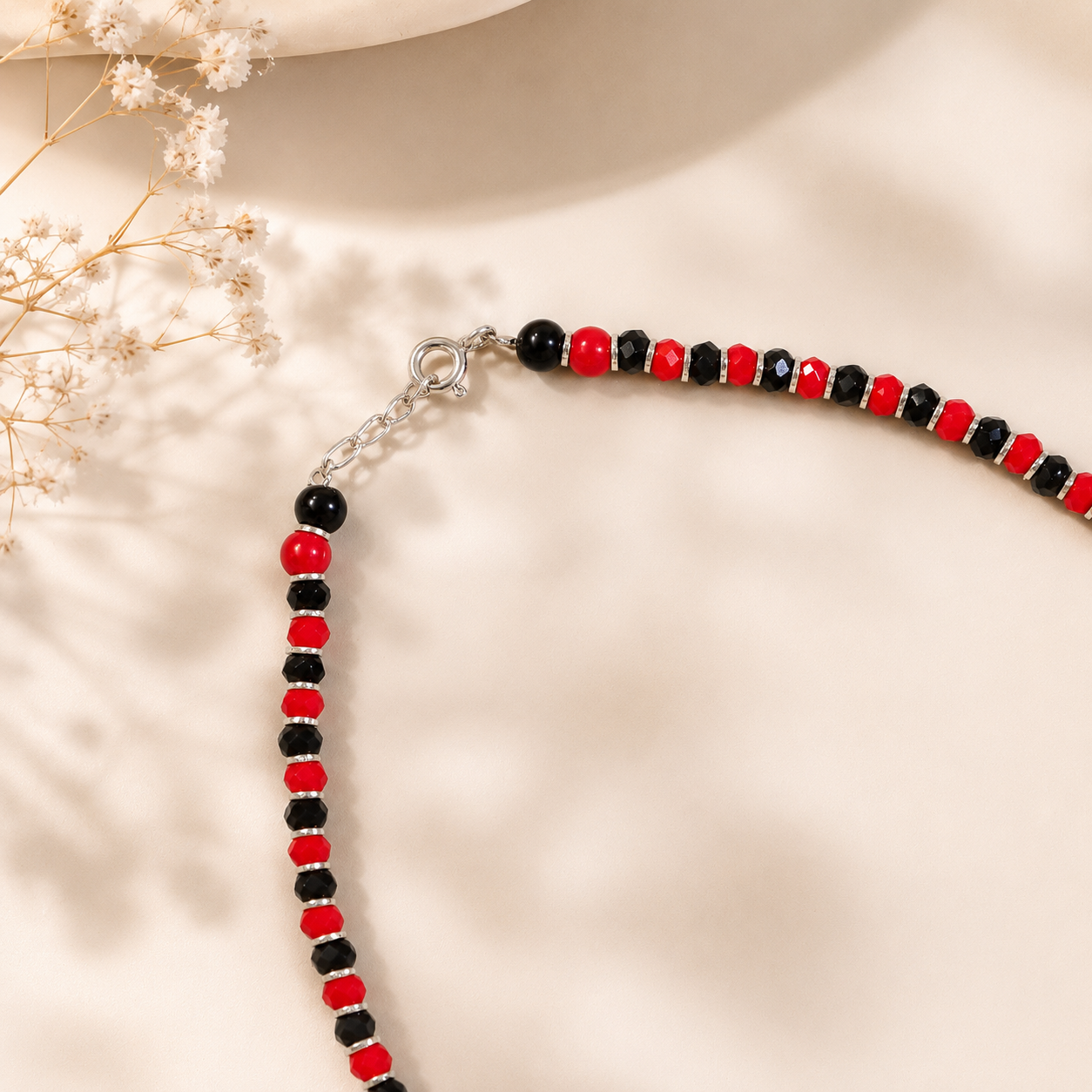 Seema Black Red Beaded Silver Anklets