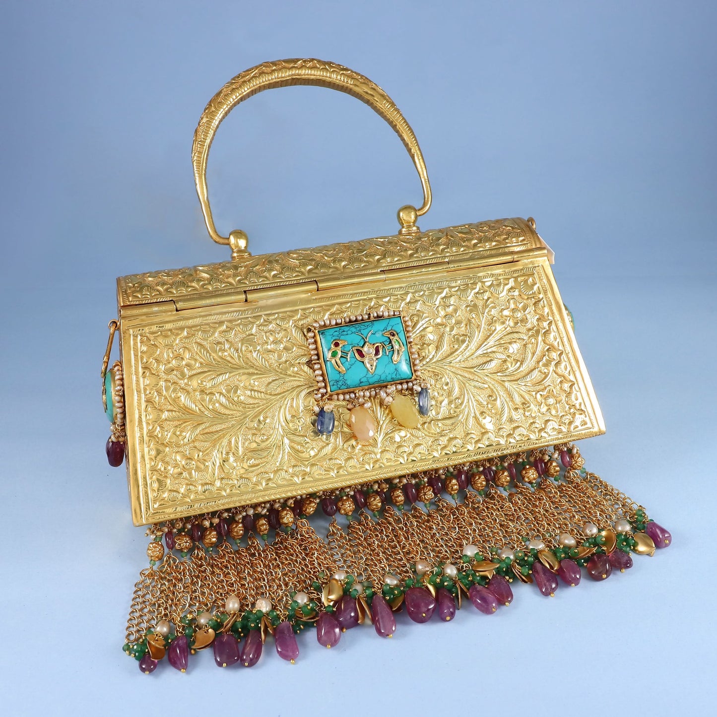 Peacock Motif Bridal Silver Purse