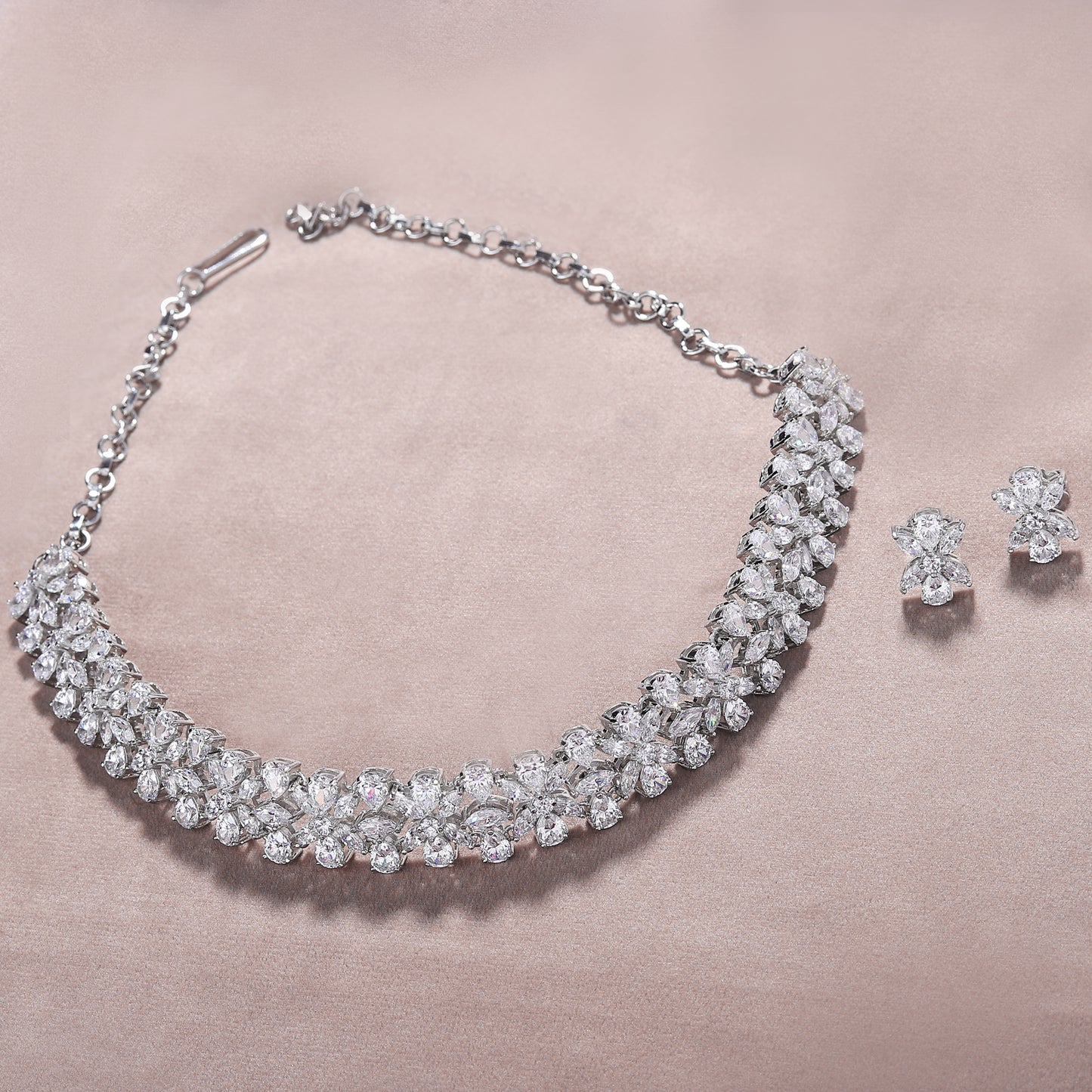 Shivi Attractive Swarovski Zirconia Silver Necklace Set