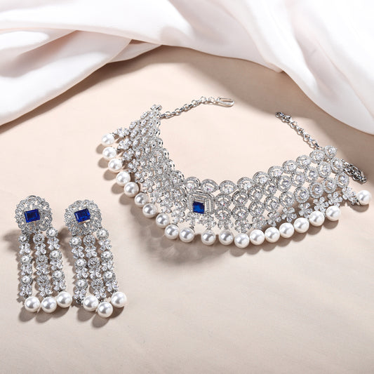 Surbi Alluring Swarovski Zirconia Silver Necklace Set