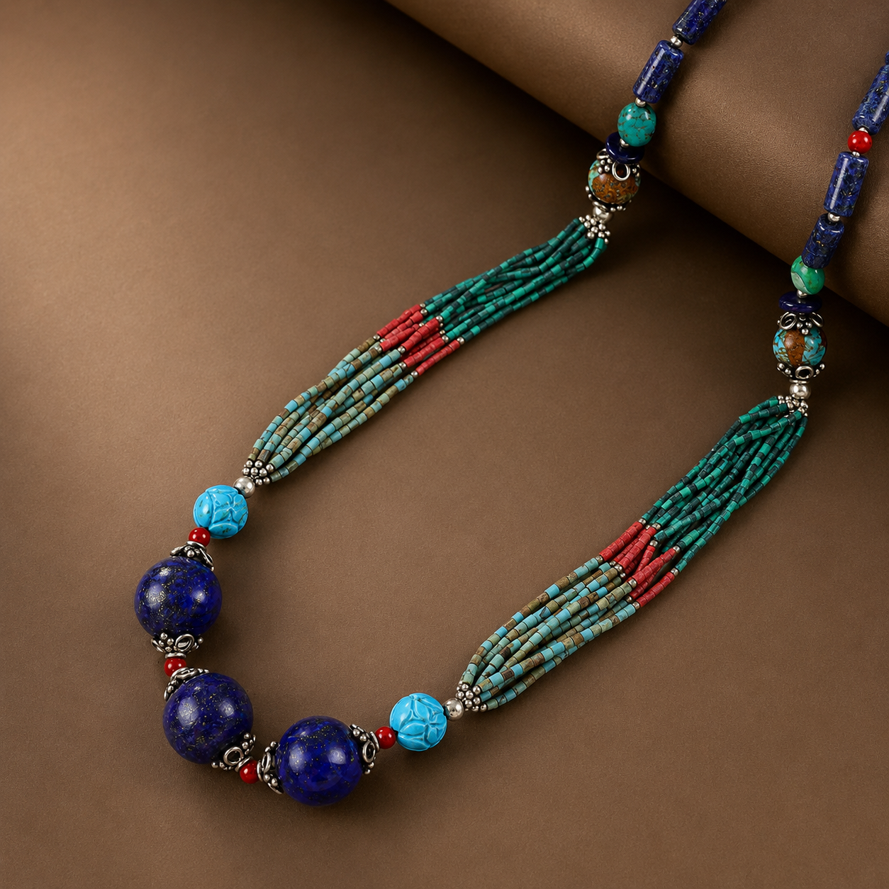 Preeti Multicolor Beaded Silver Necklace