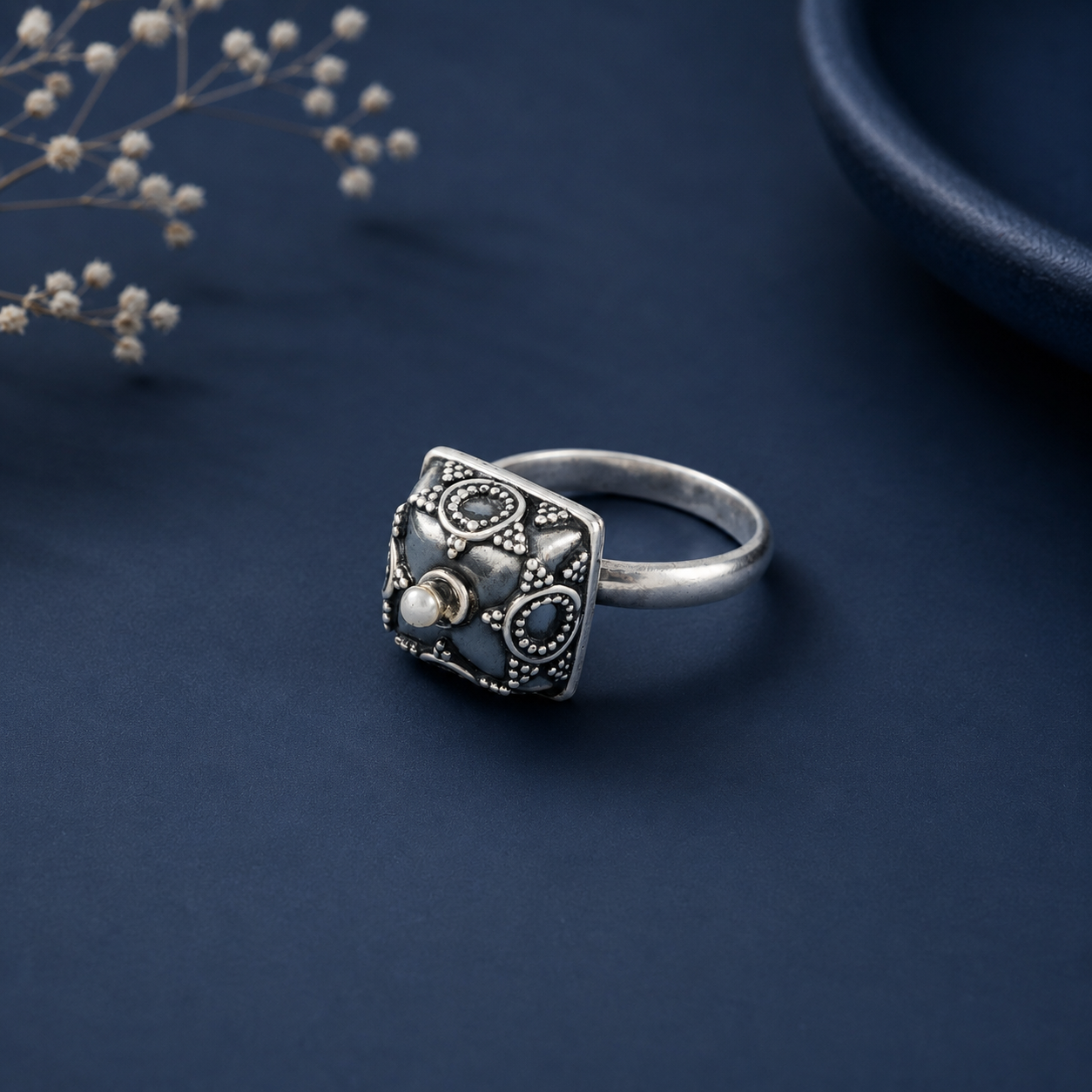 Diksha Vintage Square Silver Ring