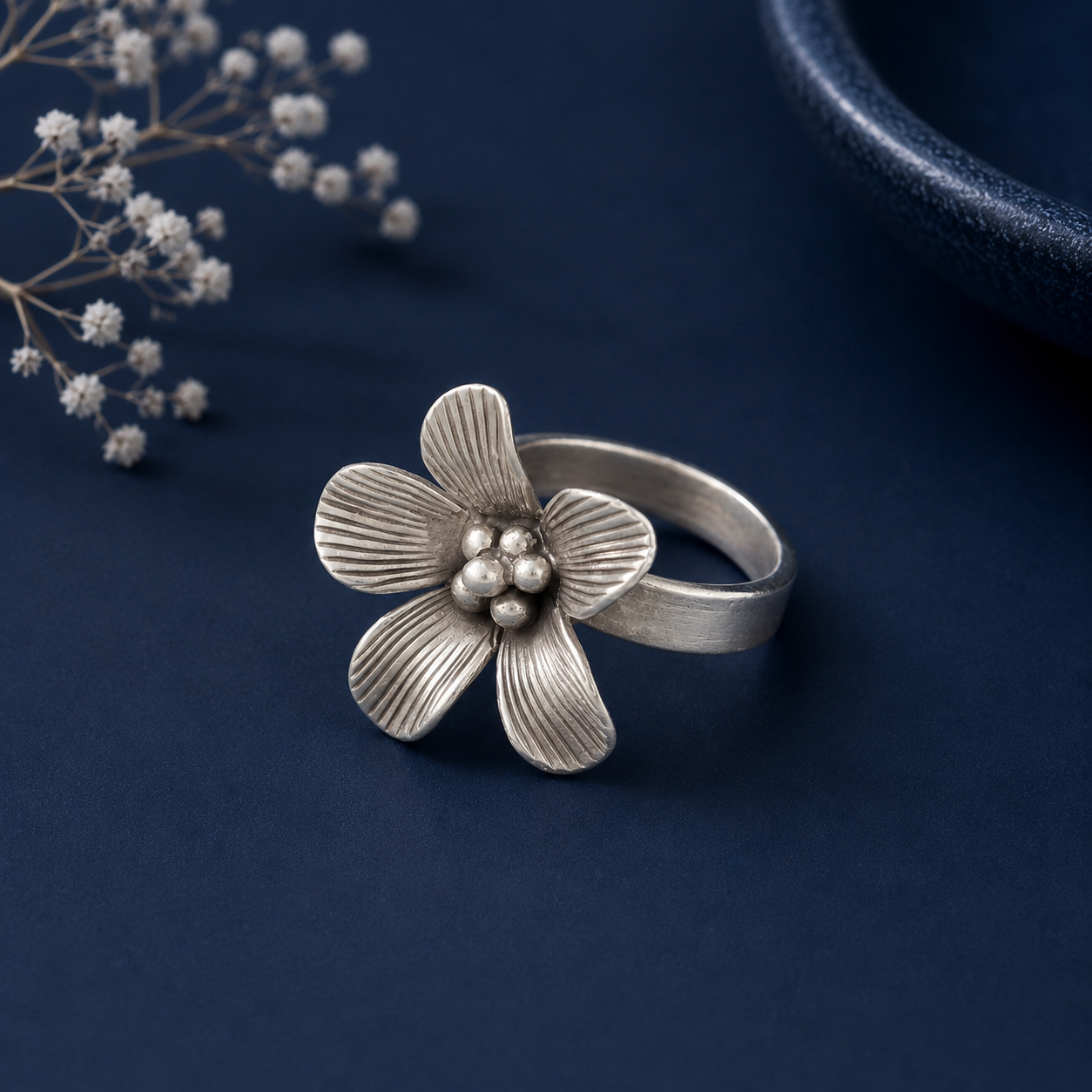 Aarushi Elegant Bloom Silver Ring