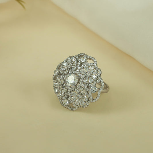 Jemma Floral Silver CZ Ring