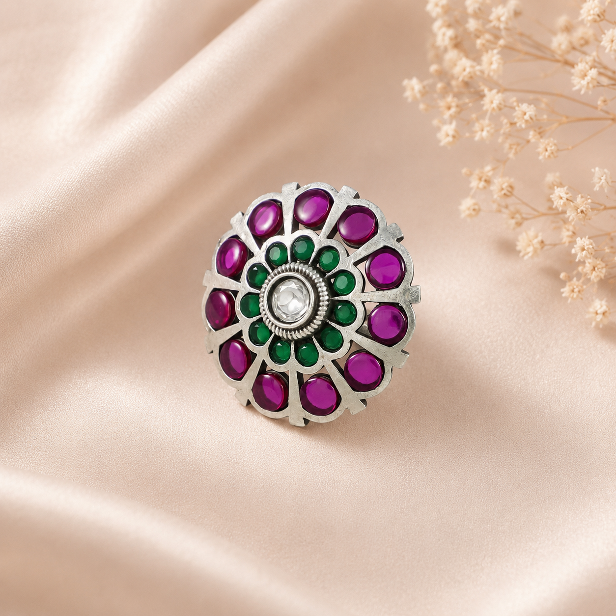 Swathi Vibrant Festive Stone Silver Ring