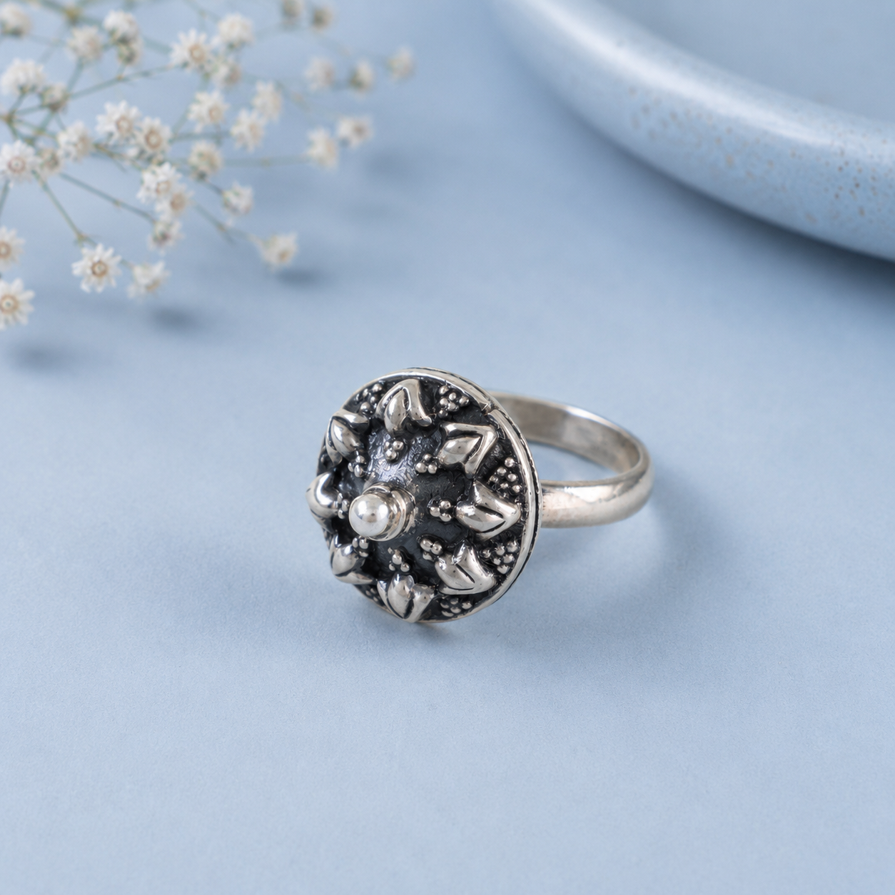 Navira Floral Bloom Silver Ring