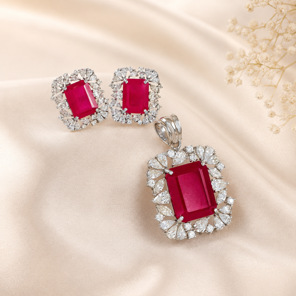 Nidhi Pendant Set With Striking Ruby-Red