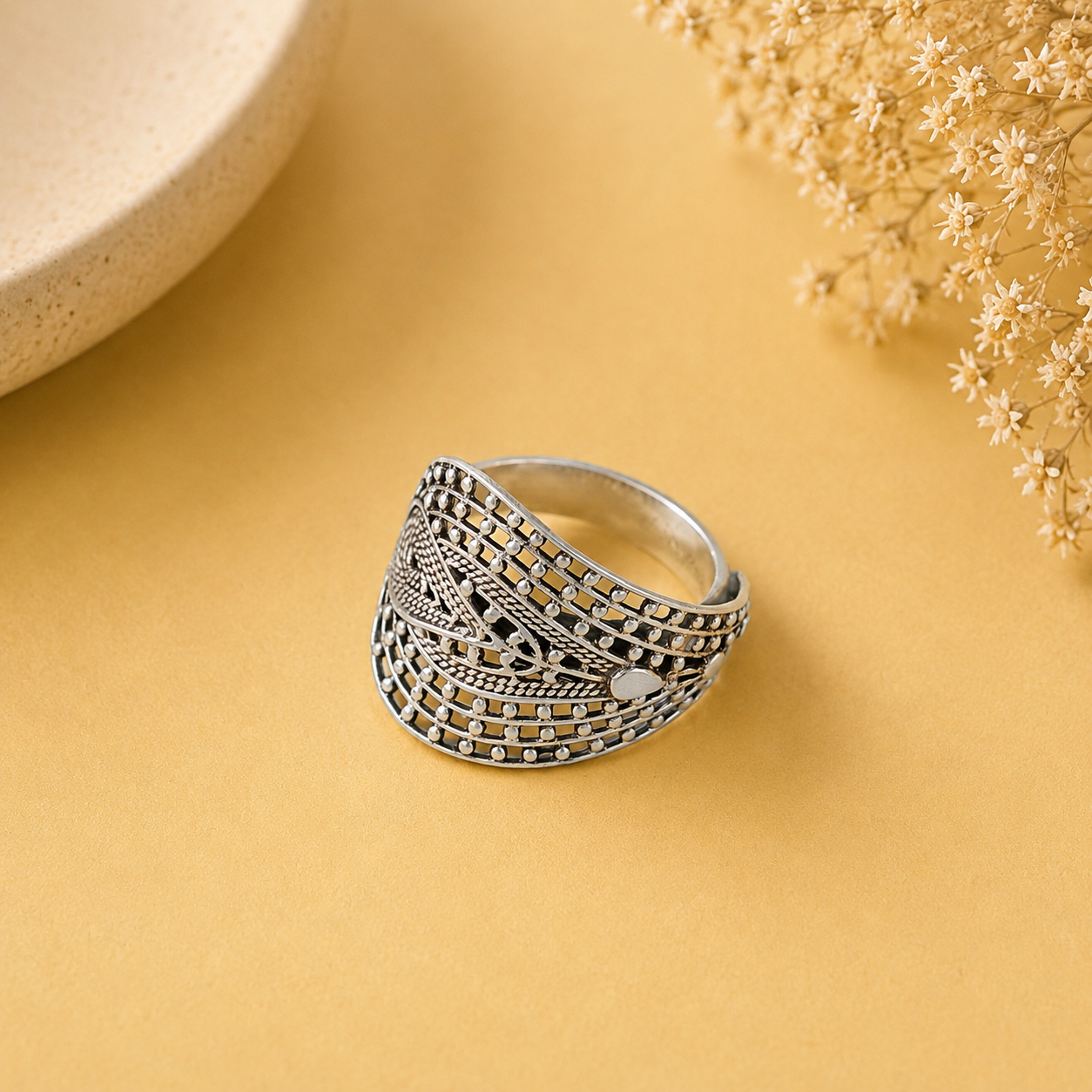 Nitya Elegant Intricate Pattern Silver Ring