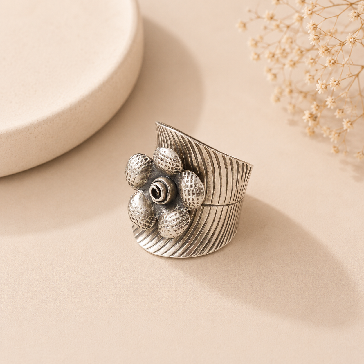 Geetika Handcrafted Floral Silver Ring