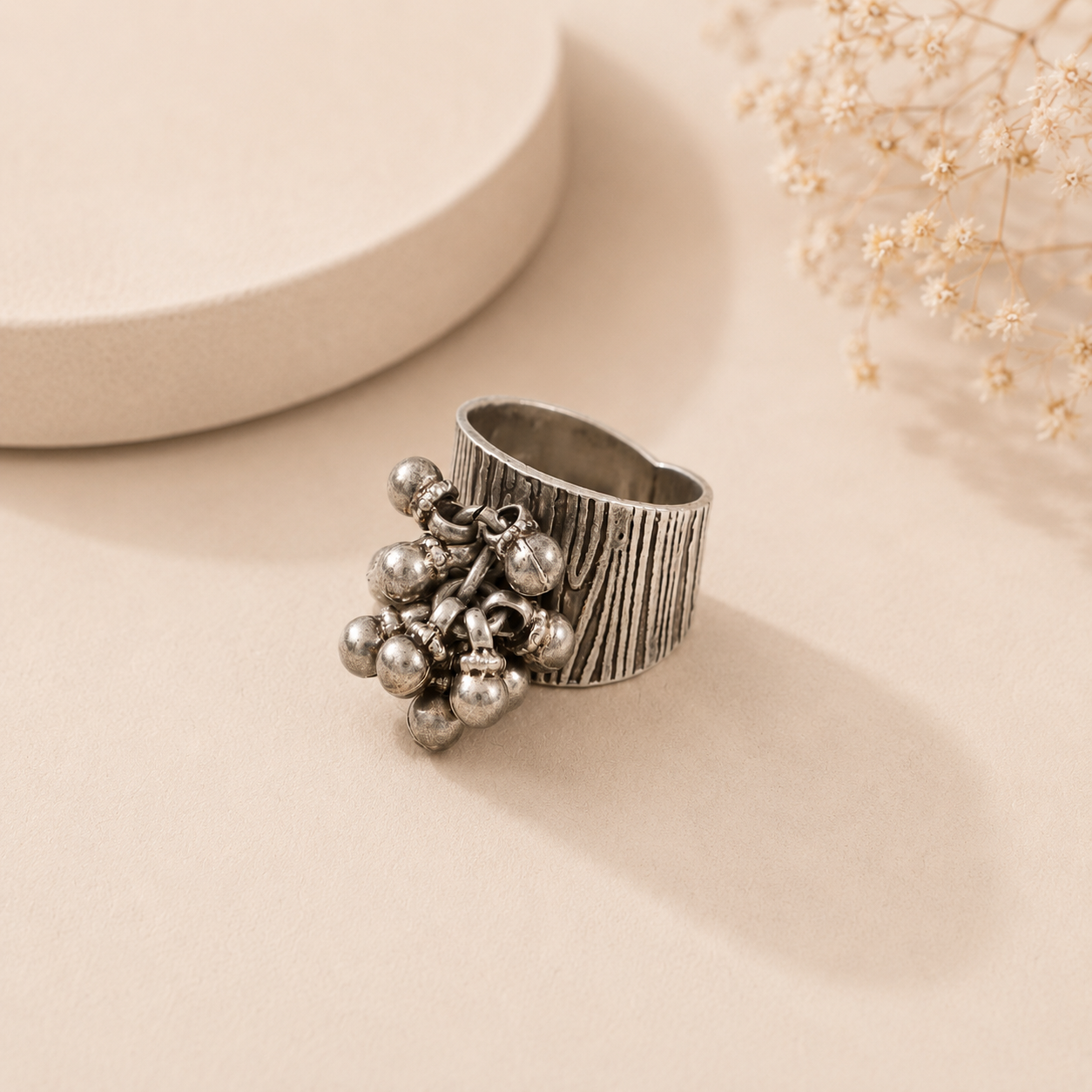 Inaaya Ethnic Jingle Bead Silver Ring