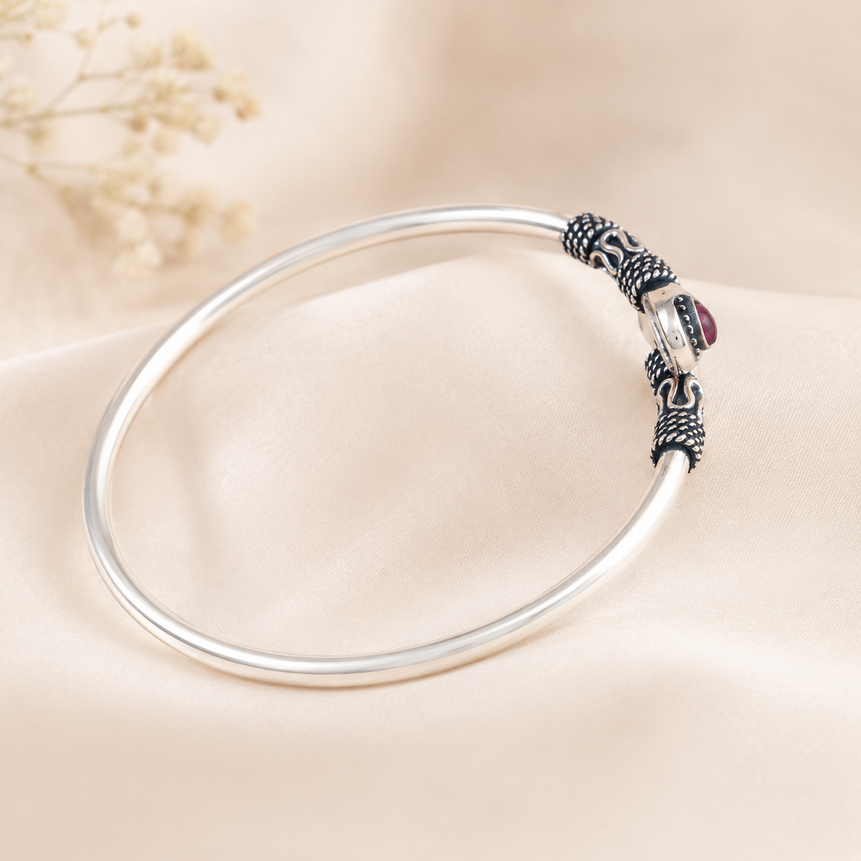 Nikita Ethnic Pink Stone Silver Bracelet