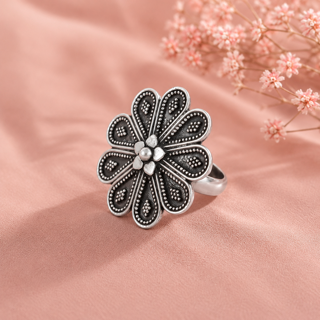 Varnika Floral Silver Ring