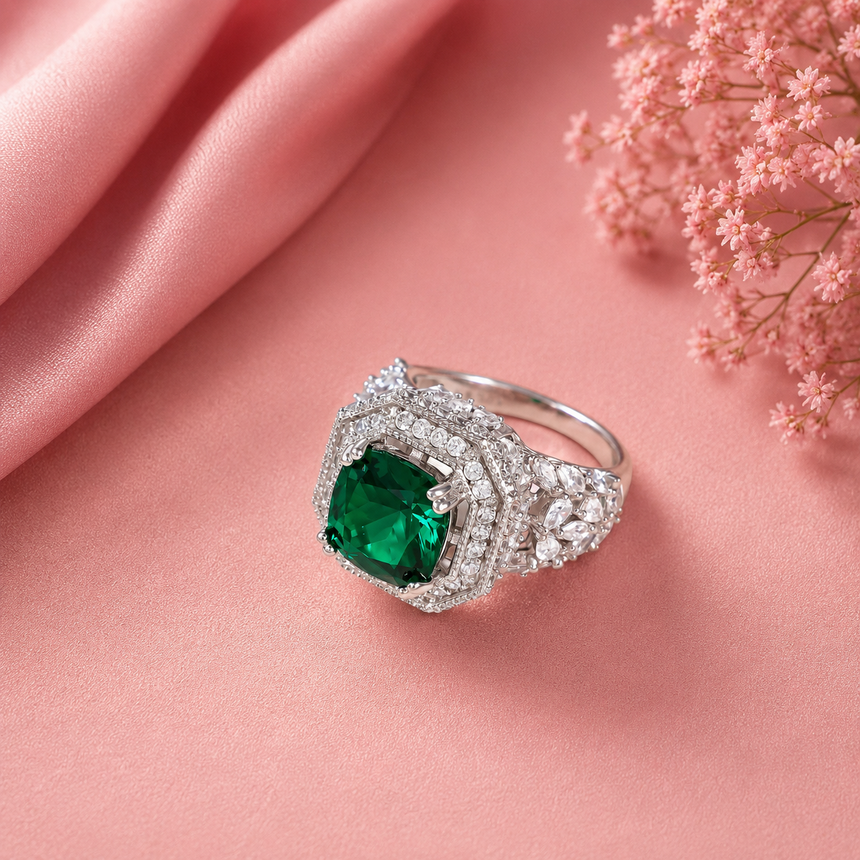 Avni Green Majesty Silver Ring