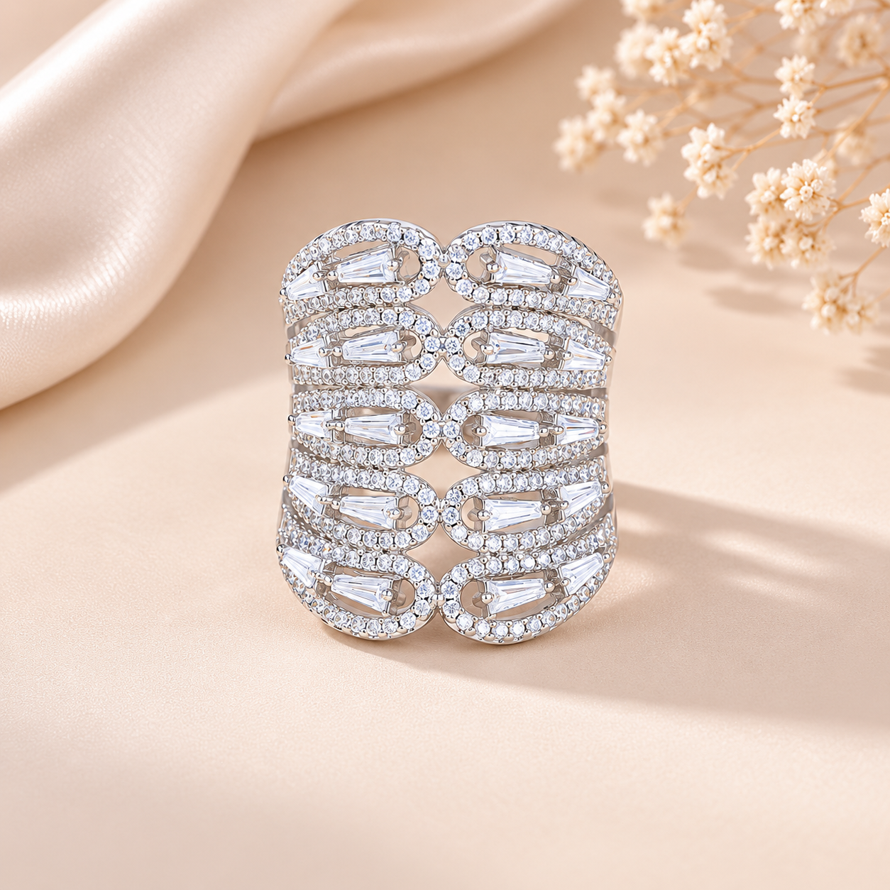 Pranika Glamorous Crystal Flow Silver Ring