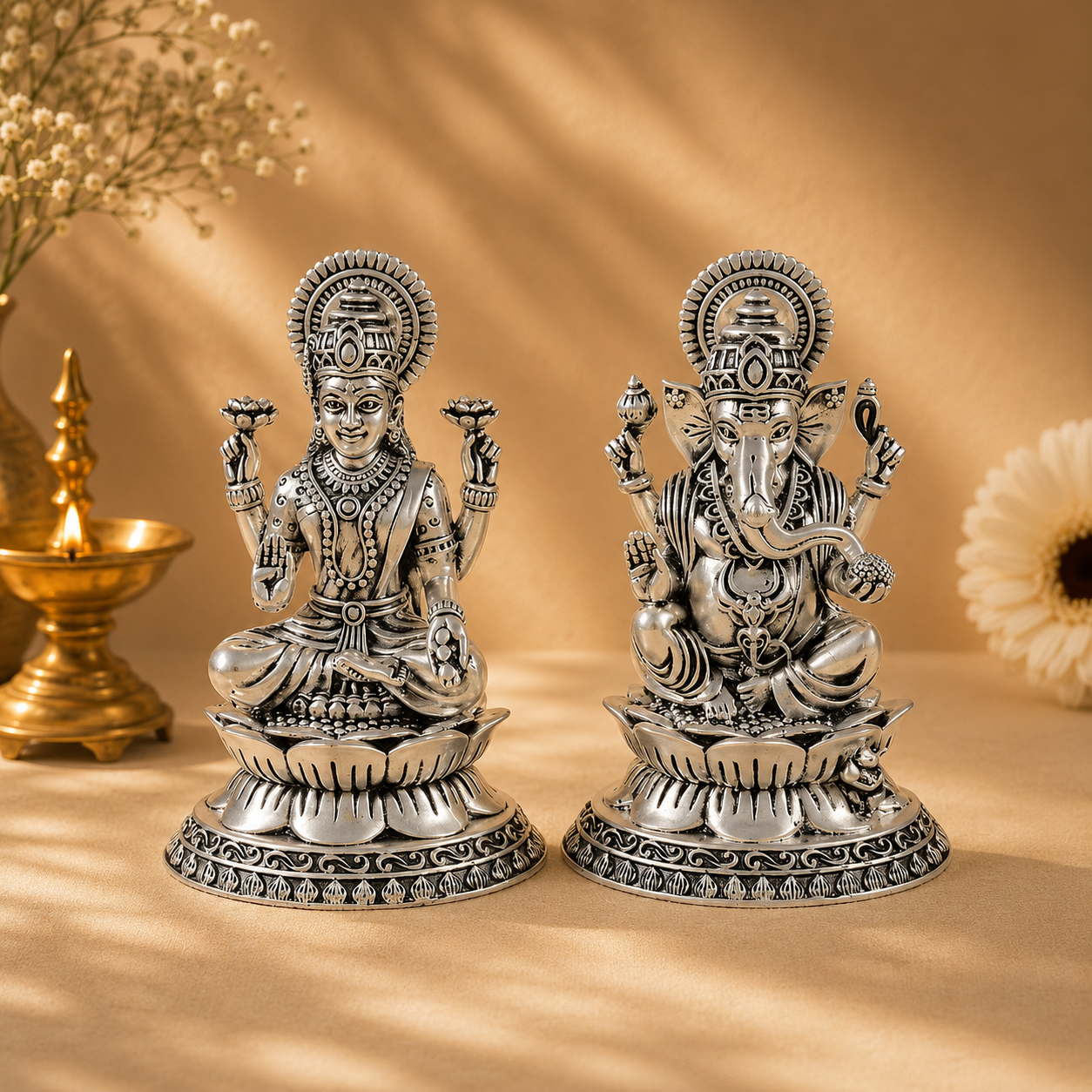 Lakshmi Ganesha Silver Idol