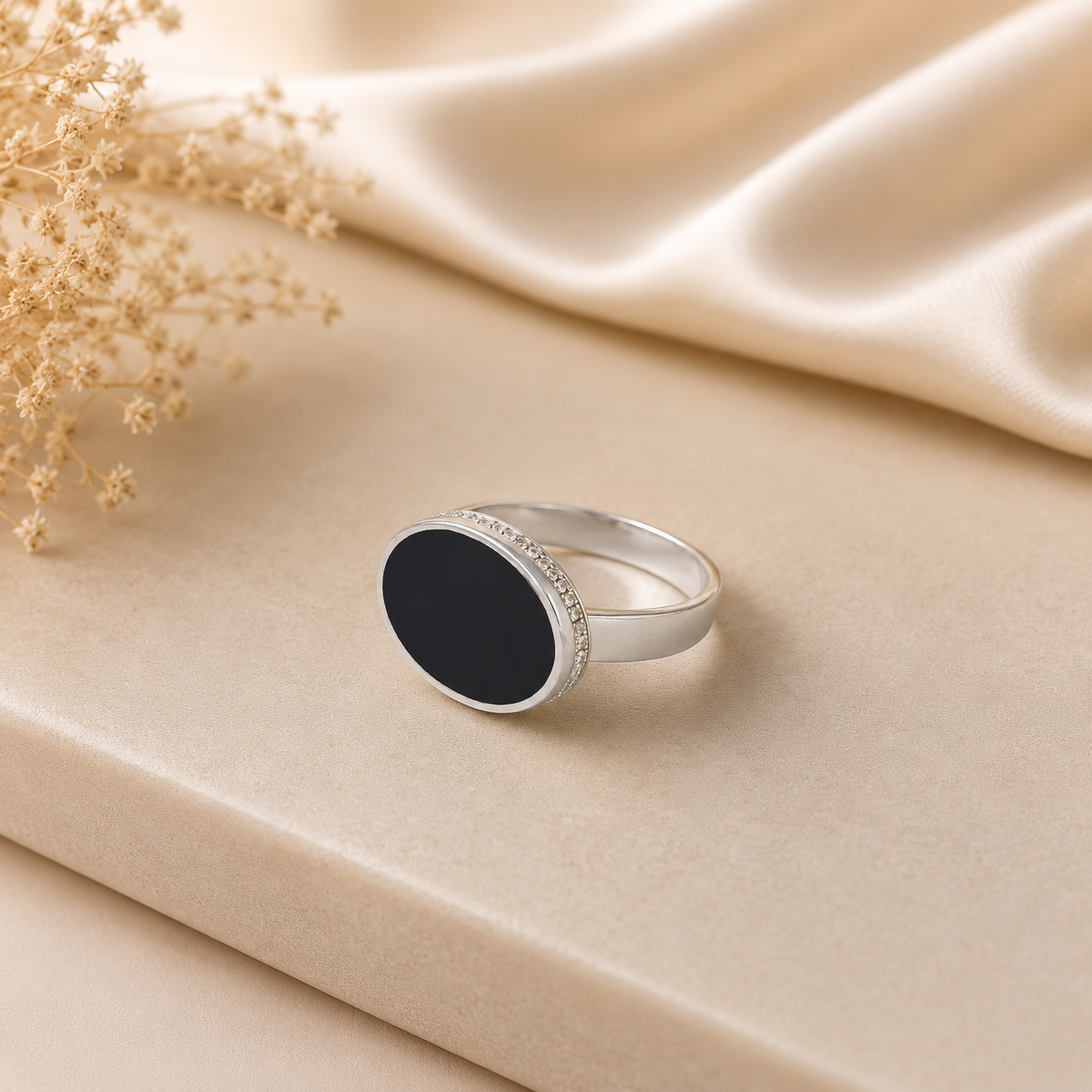 Reyansh Onyx Disc Silver Ring For Him