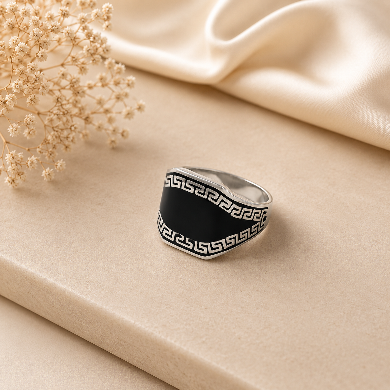 Ayaan Greek Pattern Silver Ring For Him