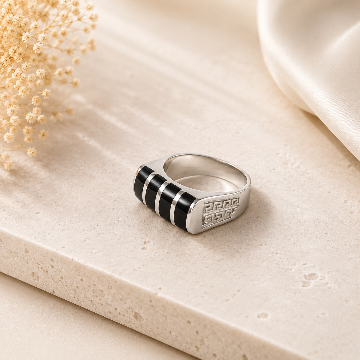Aaryan Black Signet Silver Ring For Him