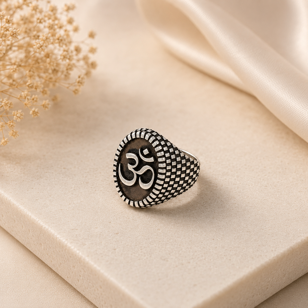 Nikhil Divine Om Crest Silver Ring For Him