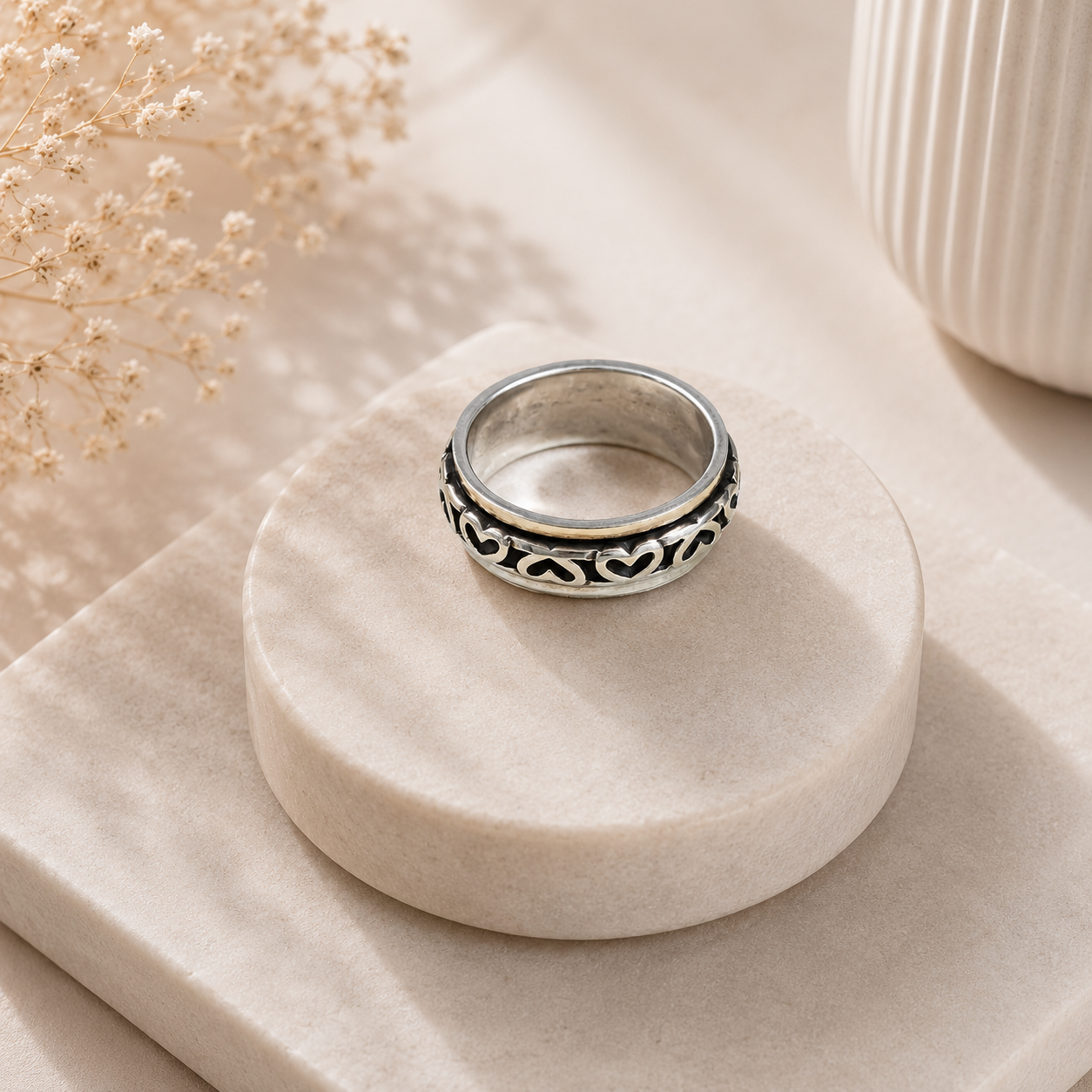 Parth Beautiful Heart Pattern Silver Band For Him