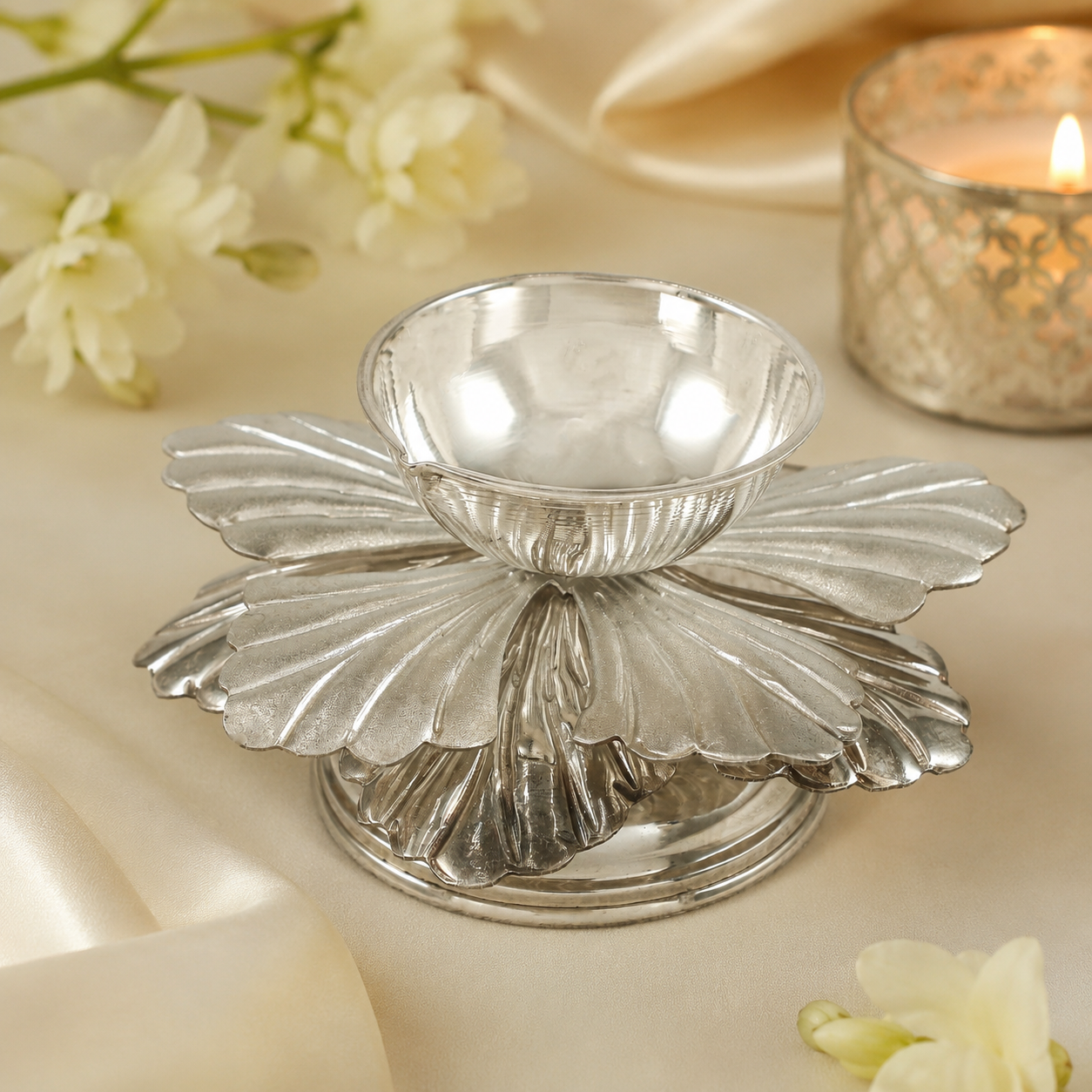 Varnia Fancy Silver Diya