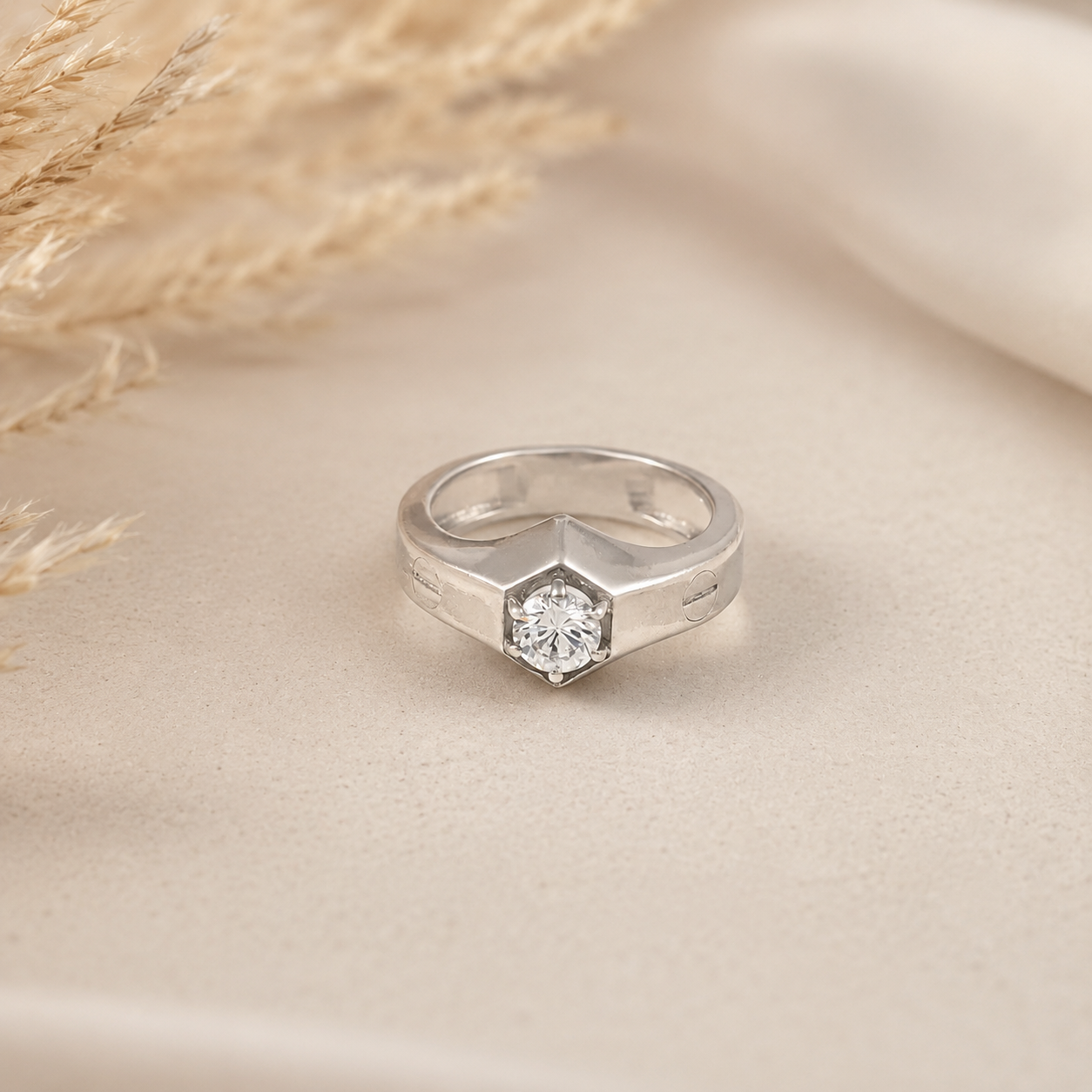 Aarv Radiant Hex Silver Ring For Him