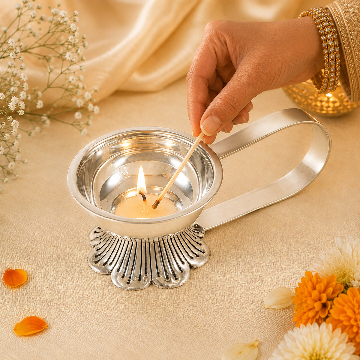 Anika Classy Silver Diya