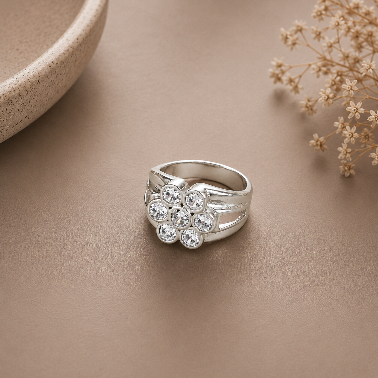Aarush Flower Cluster Silver Ring For Him