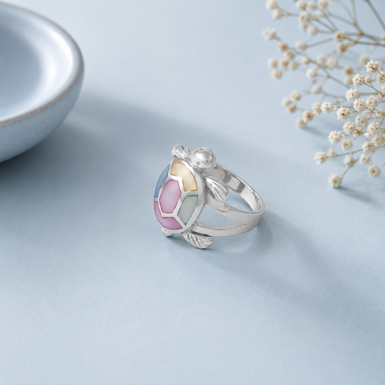 Colorful Turtle Charm Silver Ring For Him
