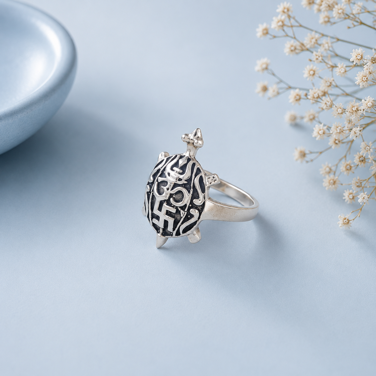 Tanish Om Turtle Silver Ring For Him