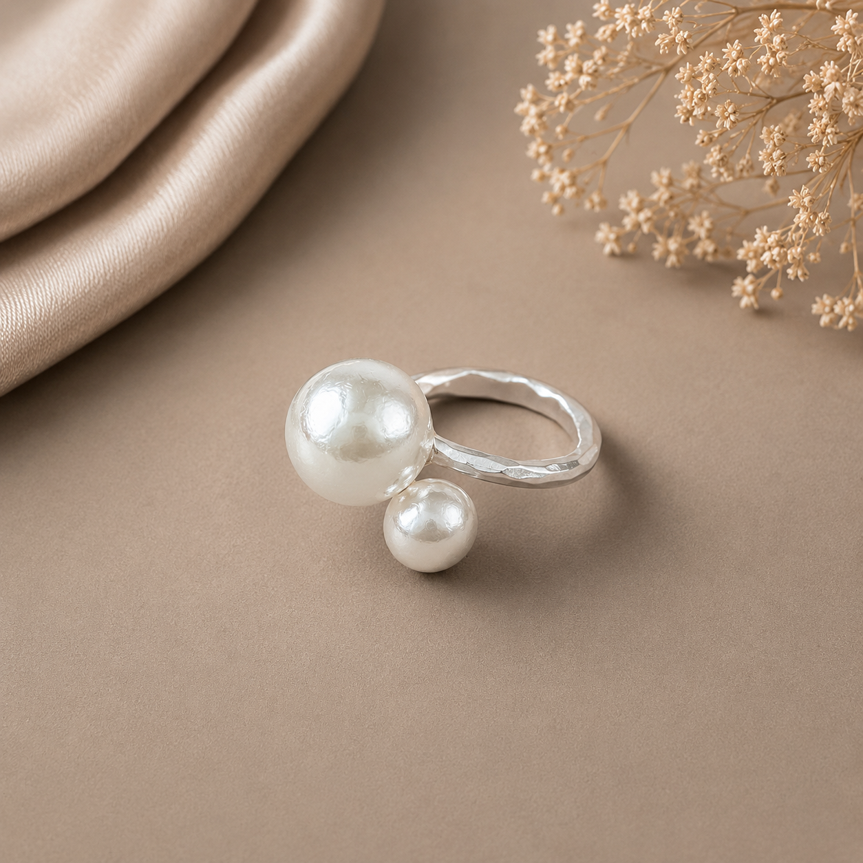 Pranav Double Pearl Silver Ring For Him