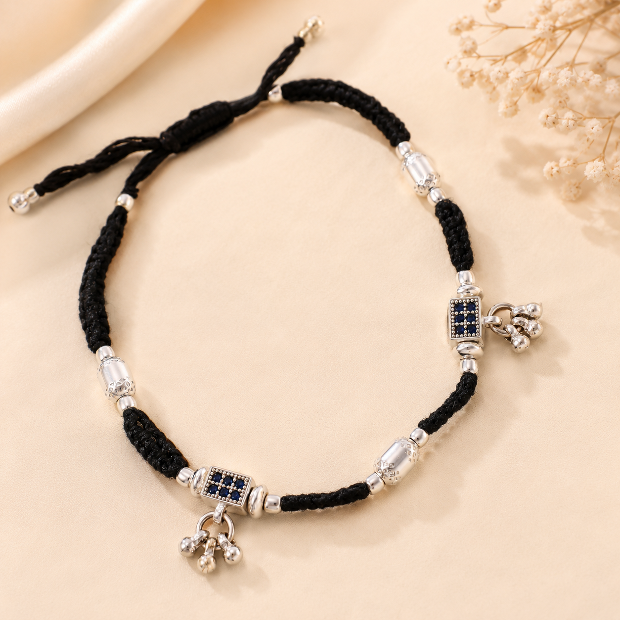 Pallavi Blue Glow Silver Anklets