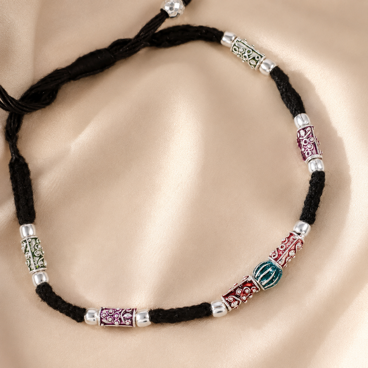 Varsha Festive Color Charm Silver Anklets
