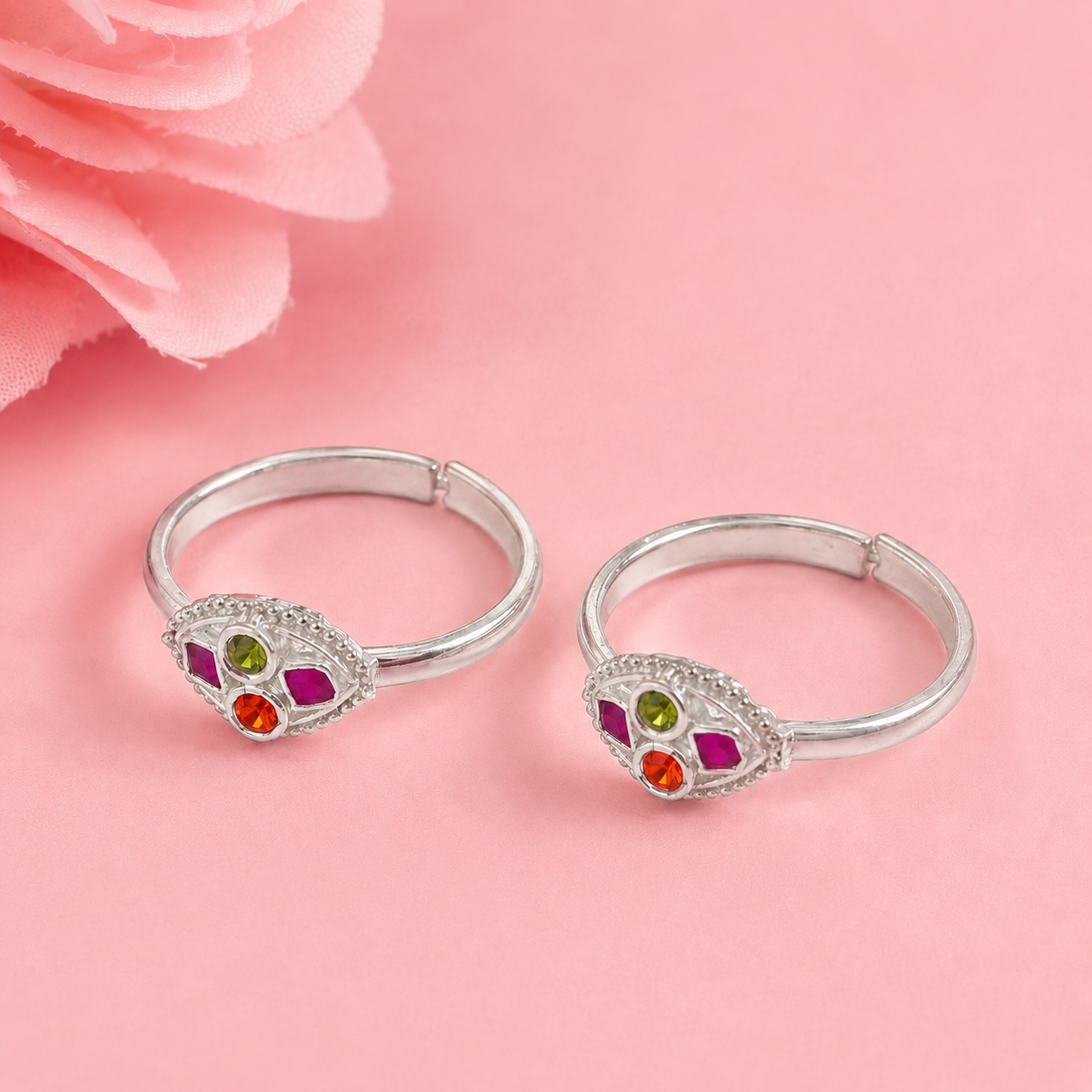 Niya Color Bloom Silver Toe Rings