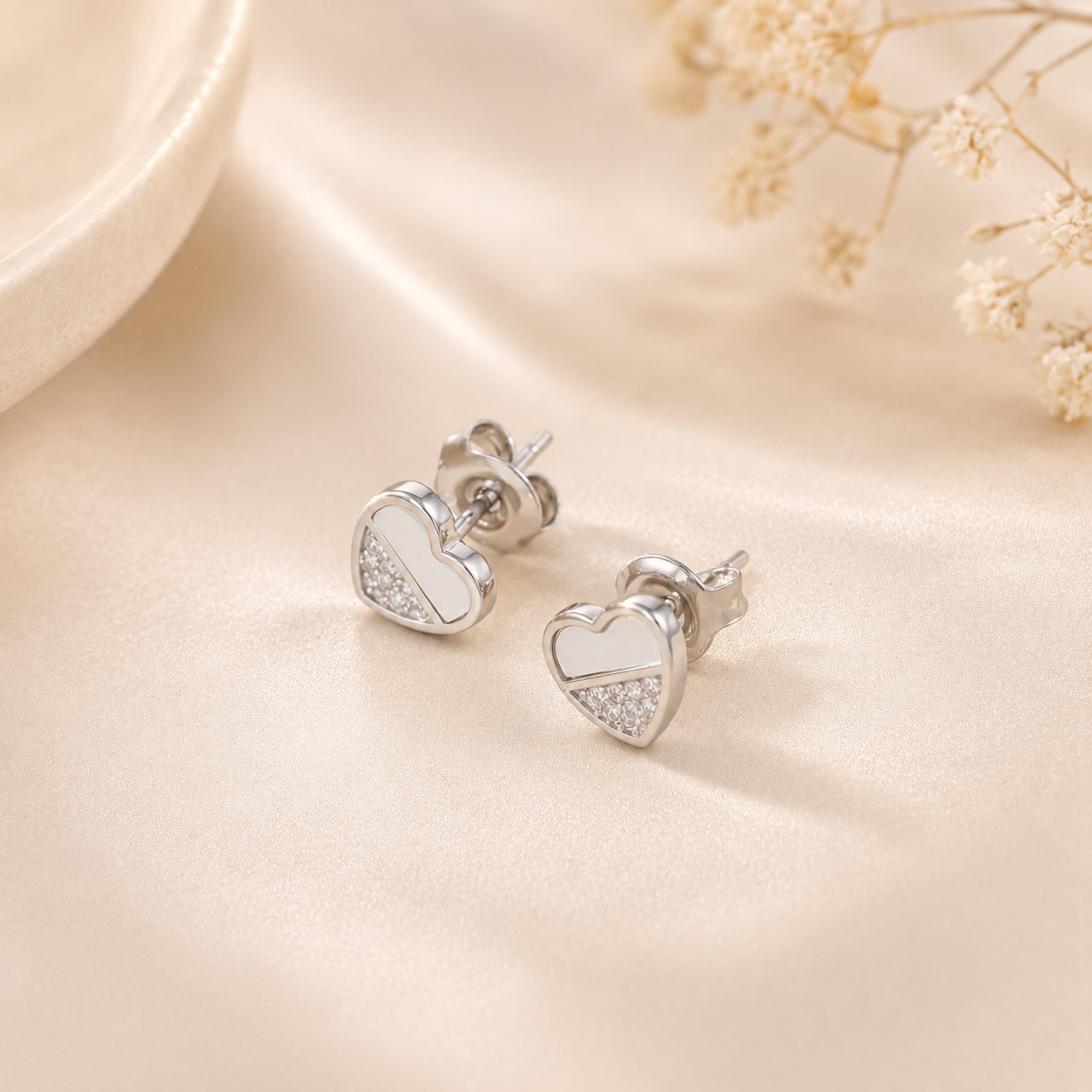 Teena Crystal Heart Silver Pendant Set