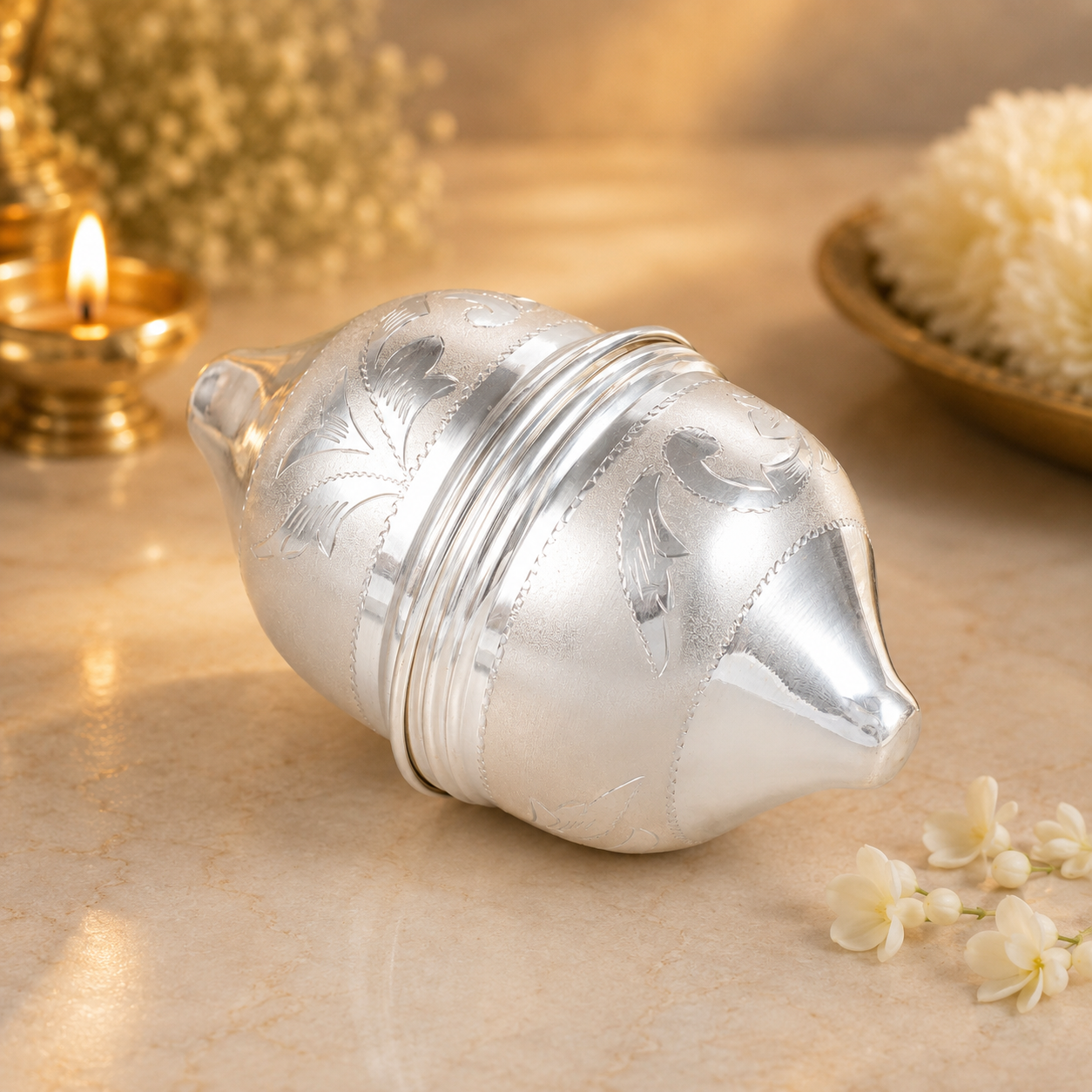 Classic Floral Silver Nariyal