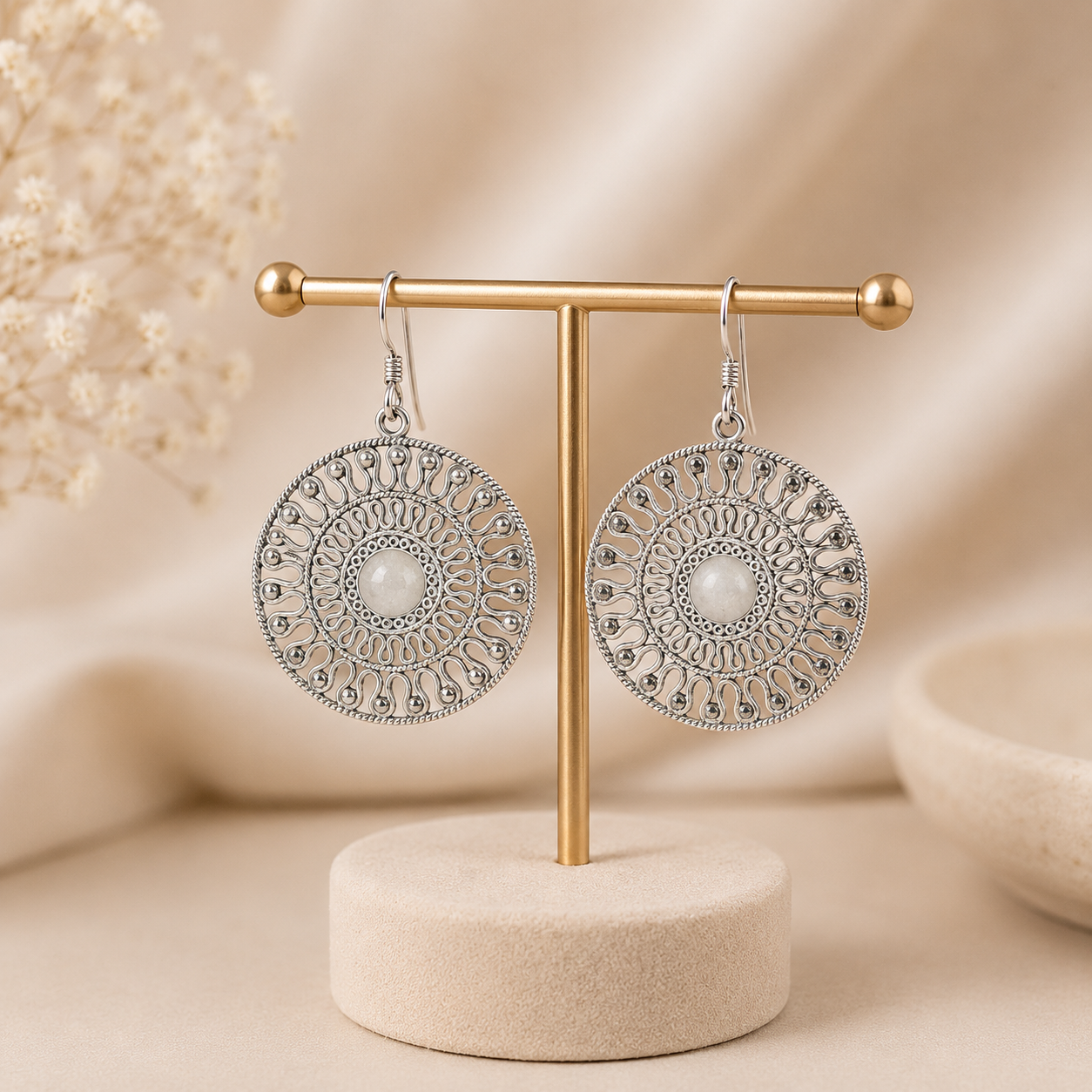 Eshani Mandala Round Silver Earrings