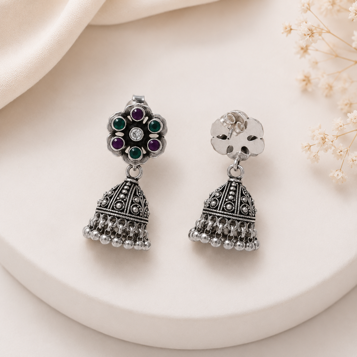 Jyoti Festive Glow Silver Jhumki