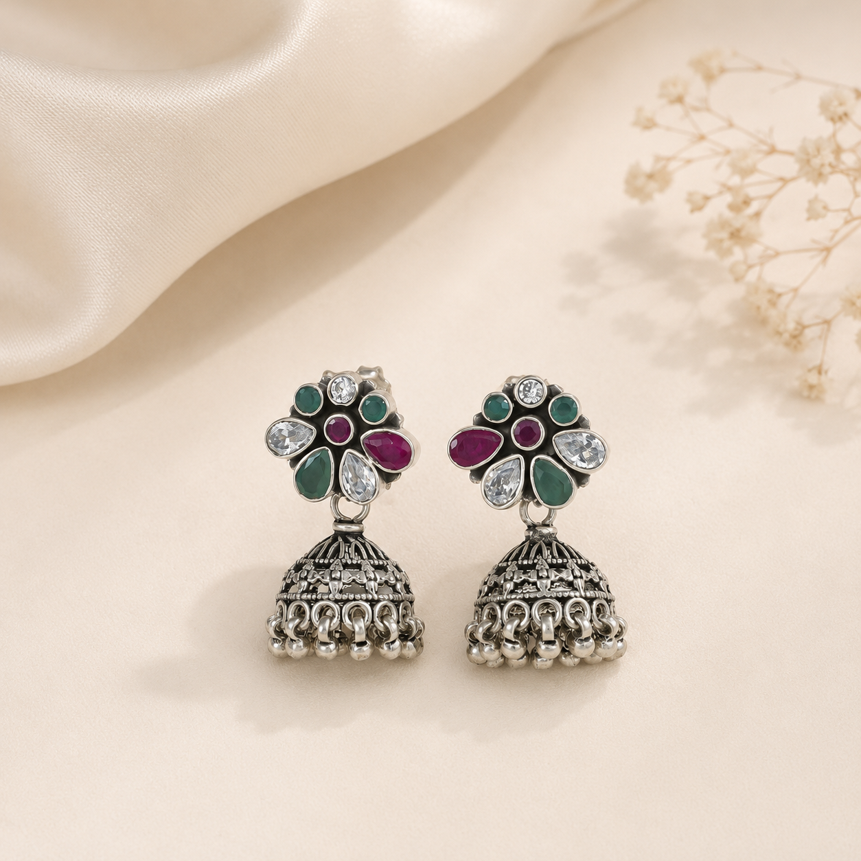 Mishti Traditional Color Silver Jhumki