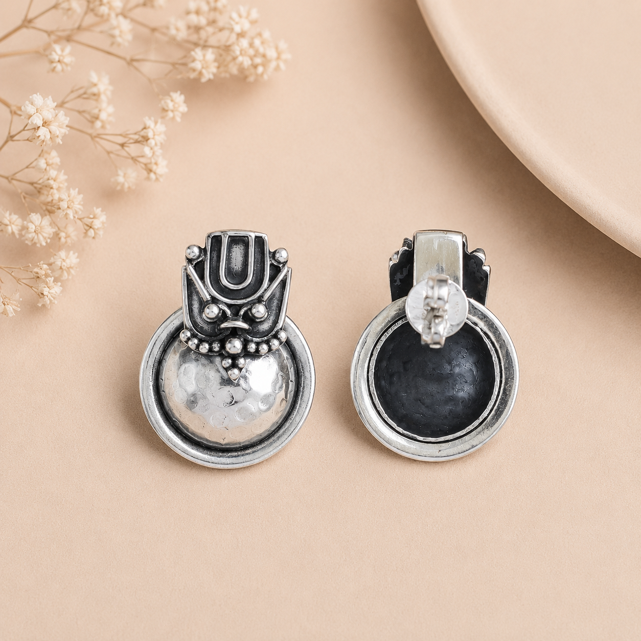 Riya Tribal Dome Silver Earrings