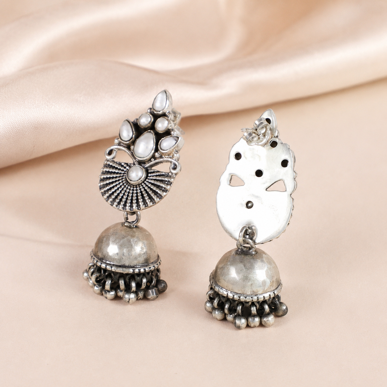Avika White Pearl Glow Silver Jhumki