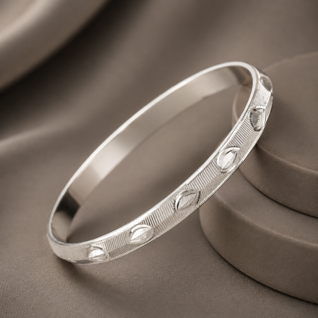 Dev Leaf Motif Silver Kada For Him