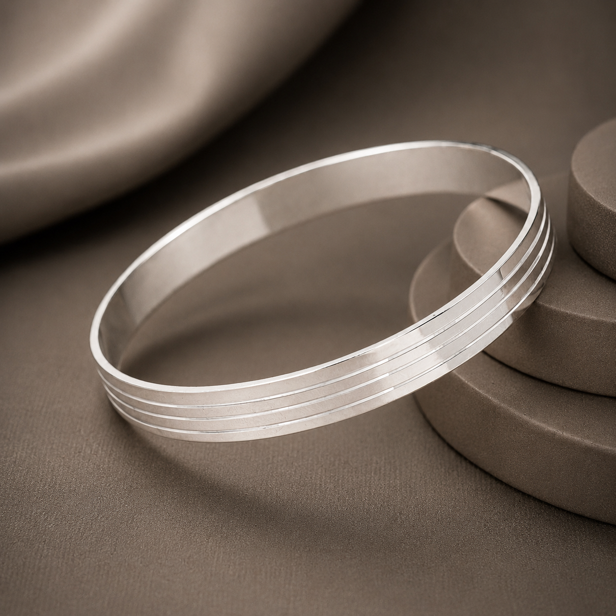 Minimal Line Silver Kada For Him