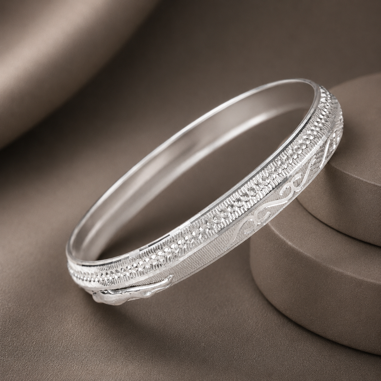 Kabir Soft Swirl Silver Kada For Him