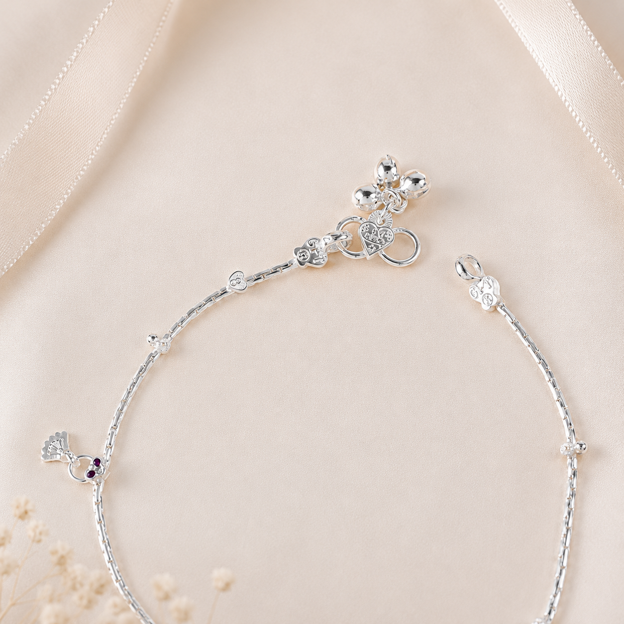 Ruby Charm Silver Anklets