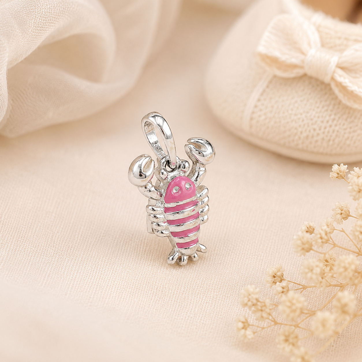 Pink Enamel Silver Pendant For Baby